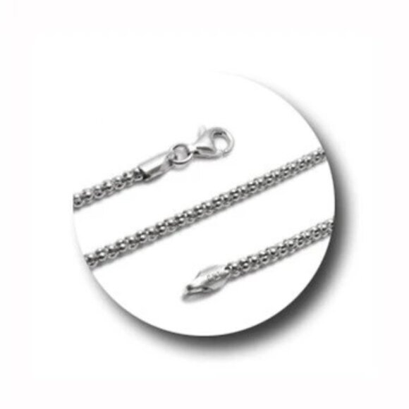 STERLING SILVER RHODIUM FINISH POPCORN CHAIN NECKLACE IN 2MM. - Picture 1 of 1